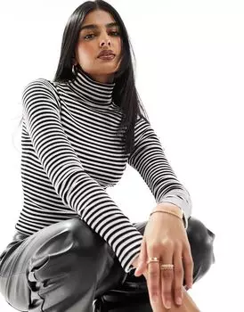 Черная полосатая водолазка New Look