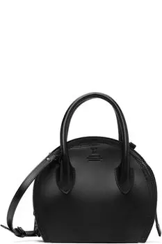 Черная полуглянцевая кожаная рубленая круглая сумка Y's