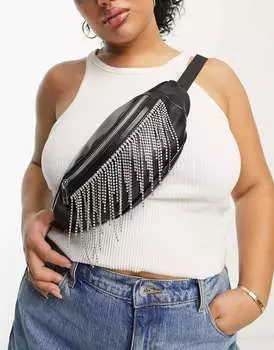 Черная поясная сумка с кисточками и стразами ASOS DESIGN Curve