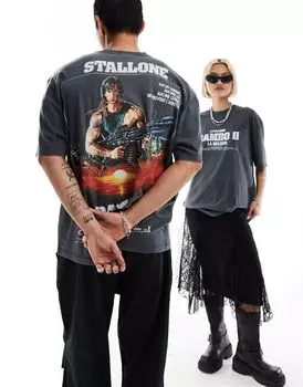 Черная потертая футболка оверсайз ASOS DESIGN с лицензионным графическим принтом Rambo II