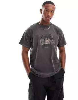 Черная повседневная стираная футболка с принтом Campus спереди ASOS DESIGN