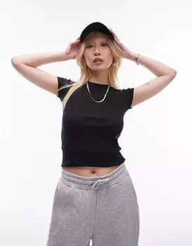 Черная повседневная удлиненная футболка Topshop
