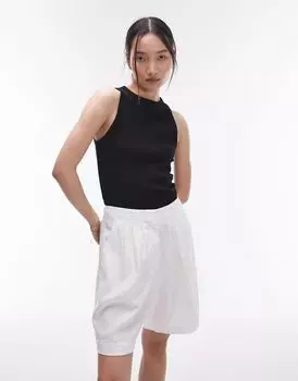 Черная приталенная футболка без рукавов в рубчик Topshop