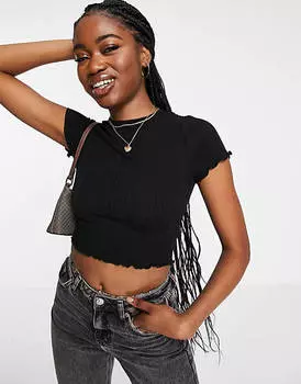 Черная приталенная футболка с салатовой каймой в рубчик ASOS DESIGN