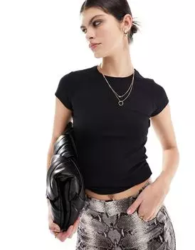 Черная приталенная футболка в рубчик Cotton On Cotton:On