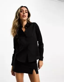 Черная приталенная рубашка с длинными рукавами ASOS
