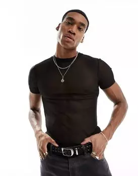 Черная приталенная сетчатая футболка ASOS