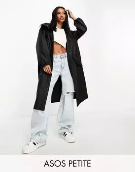 Черная прорезиненная парка ASOS DESIGN Petite