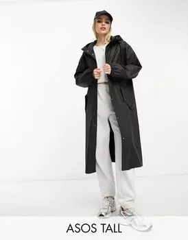 Черная прорезиненная парка ASOS DESIGN Tall