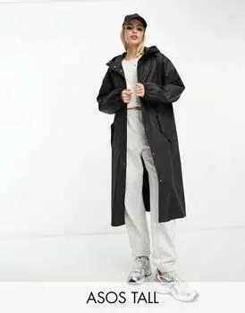 Черная прорезиненная парка-дождевик ASOS DESIGN Tall