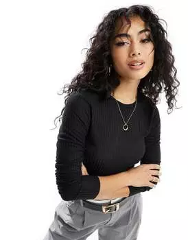 Черная прозрачная футболка с длинными рукавами в рубчик ASOS DESIGN