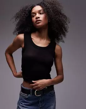 Черная прозрачная майка в рубчик премиум-класса Topshop