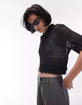 Черная прозрачная трикотажная рубашка-поло Topshop