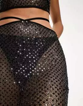 Черная прозрачная юбка с пайетками ASOS