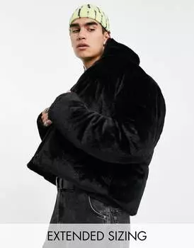 Черная пуховая куртка из искусственного меха ASOS DESIGN