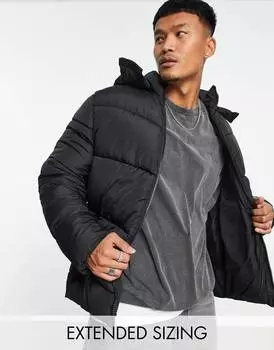 Черная пуховая куртка со съемным капюшоном ASOS DESIGN