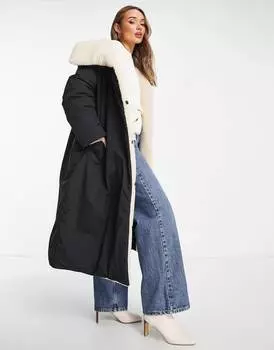 Черная пуховая парка с воротником-боргом ASOS DESIGN