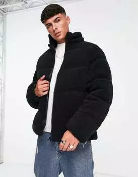 Черная пуховик со съемным капюшоном ASOS DESIGN borg