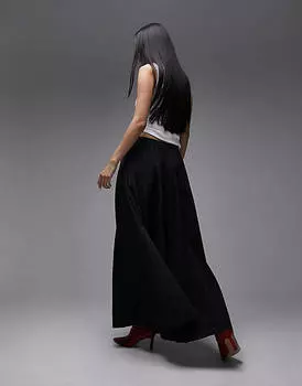 Черная пышная юбка макси из технической ткани Topshop