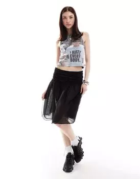 Черная ярусная юбка миди из тюля Weekday Sookie