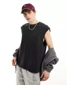 Черная рабочая футболка свободного кроя Bershka