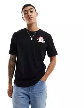 Черная рождественская футболка с карманом Jack & Jones