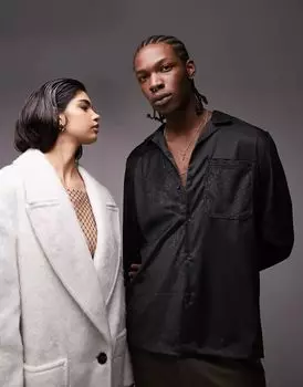 Черная рубашка из бархата и атласа Topman