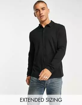 Черная рубашка из джерси с длинными рукавами на пуговицах ASOS DESIGN