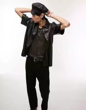 Черная рубашка из искусственной кожи с короткими рукавами Topman