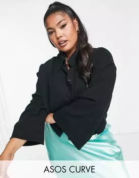 Черная рубашка из мятой ткани ASOS DESIGN Curve