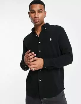 Черная рубашка из пике на пуговицах с логотипом Polo Ralph Lauren