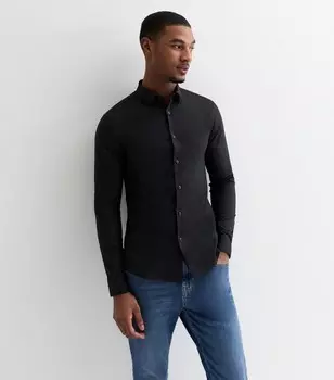 Черная рубашка из поплина с длинными рукавами и мускулами New Look, черный