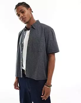 Черная рубашка из поплина с короткими рукавами и укороченным кроем свободного кроя Hollister Garage