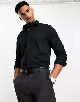Черная рубашка из поплина стандартного кроя ASOS DESIGN Easy Iron