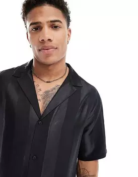Черная рубашка классического кроя с короткими рукавами и воротником с лацканами ASOS DESIGN
