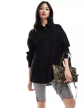 Черная рубашка оверсайз из смесового льна Monki