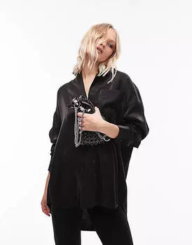 Черная рубашка оверсайз из жидкой ткани премиум-класса Topshop