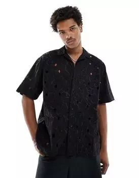 Черная рубашка оверсайз с цветочной вышивкой ASOS DESIGN