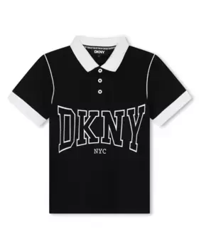 Черная рубашка-поло для мальчика с короткими рукавами DKNY