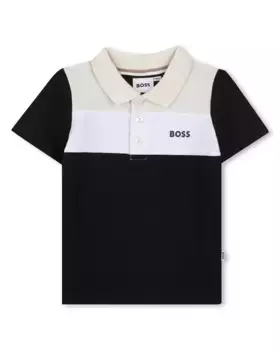 Черная рубашка поло для мальчика с короткими рукавами BOSS Kidswear, чёрный