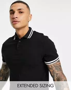 Черная рубашка поло из пике ASOS DESIGN - BLACK