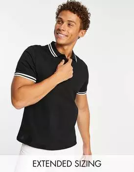 Черная рубашка поло из пике с отворотами ASOS DESIGN