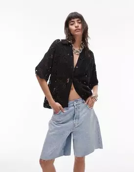 Черная рубашка-поло крючком Topshop