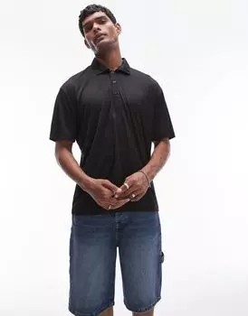 Черная рубашка-поло оверсайз Topman