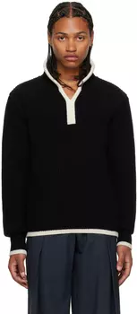 Черная рубашка-поло с длинными рукавами и контрастными принтами LOW CLASSIC