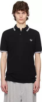 Черная рубашка-поло с двумя наконечниками Fred Perry, черный/белый