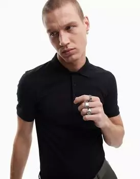 Черная рубашка-поло с мускулами ASOS