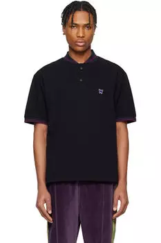 Черная рубашка-поло с воротником-шалью NEEDLES