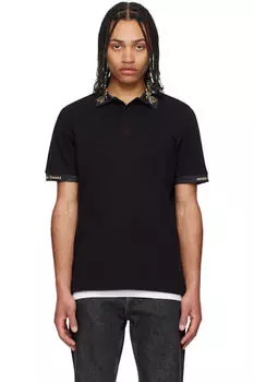 Черная рубашка-поло с воротником в стиле барокко Versace Jeans Couture