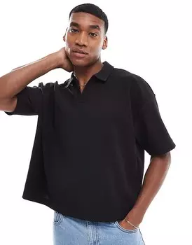 Черная рубашка-поло свободного кроя в рубчик ASOS DESIGN